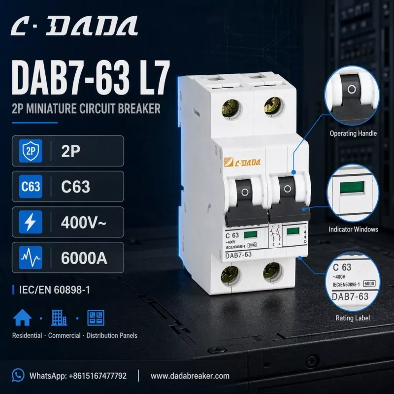 DAB7-63 L7 2P MCB – skaidri, kompaktiška skirstomųjų skydų apsauga